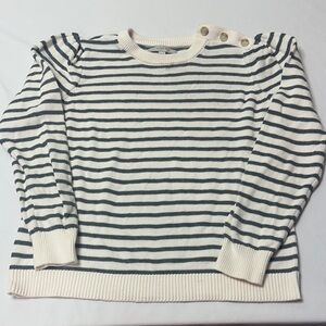 LOFT Gray Striped Sweater with Button Accents